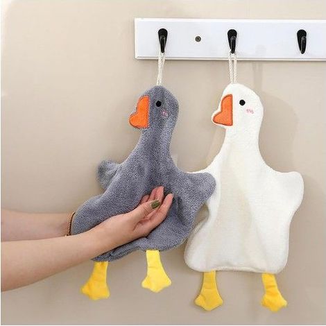 Serviette de toilette suspendue - Design oie en 3D - Boucle de suspension intégrée - Tissu éponge ultra-doux (1/4)