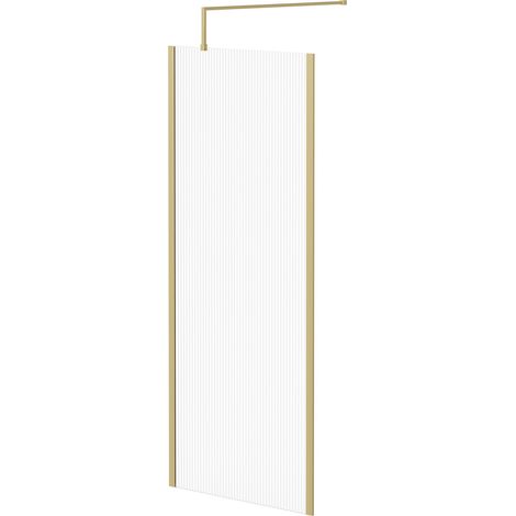 Colore 8mm Fluted Glass Brushed Brass 1850mm x 800mm Walk In Shower Screen including Wall Channel with End Profile and Support Bar (1/5)