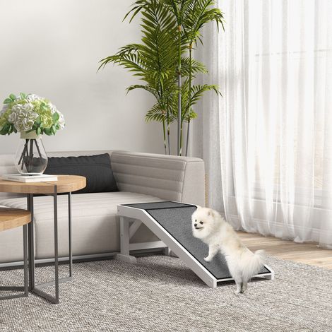 Rutschfeste Hunderampe aus Kiefernholz mit Plattform, Weiß und Grau OKMYHOME (1/5)