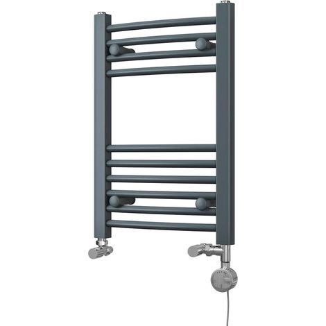 Zennor - Anthracite Dual Fuel Towel Rail H600mm x W400mm Thermostatic - Curved (1/3)