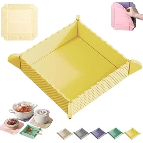 Tapis magnétique en silicone 2 en 1 et plateau de service pliable, tapis multifonction en silicone, pour comptoir de cuisine, camping, fêtes, randonnée (jaune) (1/5)