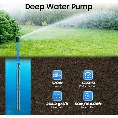 Pompe À Eau Submersible Pour Puits Profonds Acier Inoxydable 304, Pompe Immergée Débit 1000L/h, Haute Pression 5 Bar, Jardin Irrigation Bassin, 220V, 69cm, Pompe De Relevage Automatique (1/5)