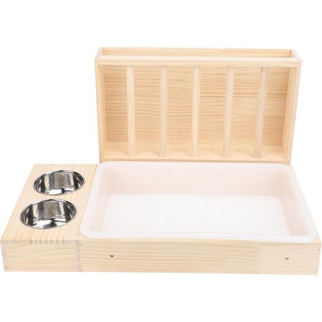 Rabbit Hay Feeder, 3 in 1 Guinea Pig Hay Feeder with Litter Tray and 2 Stainless Steel Bowls, Anti-Mess for Rabbit, Hamster, Guinea Pig (1/5)