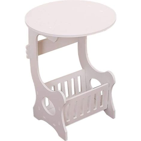 Table Appoint Ronde Blanche et Panier de Rangement pour Salon ou Chambre Table Basse Compacte (1/5)