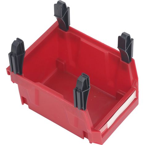 Support mural rangement empilable pour atelier, bac à vis organisateur outillage, type combiné goulotte inclinée renforcé, rouge (1/5)