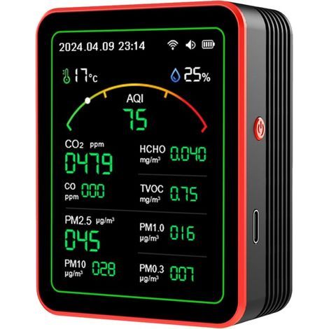 Moniteur de CO2. compteurs de qualité de l’air intérieur 15 en 1. détecteur portable de dioxyde de carbone. écran LCD rétroéclairé CO2 TVOC HCHO PM2.5 PM10 Testeur avec réveil pour la maison et le bur (1/5)