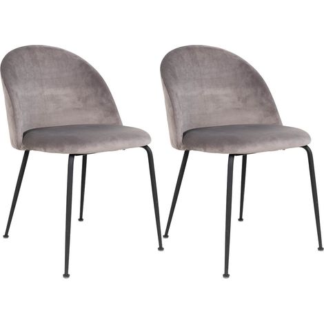 Lot de 2 Chaises Velours Gris et Pieds Métal Noir - MEYRIN (1/5)
