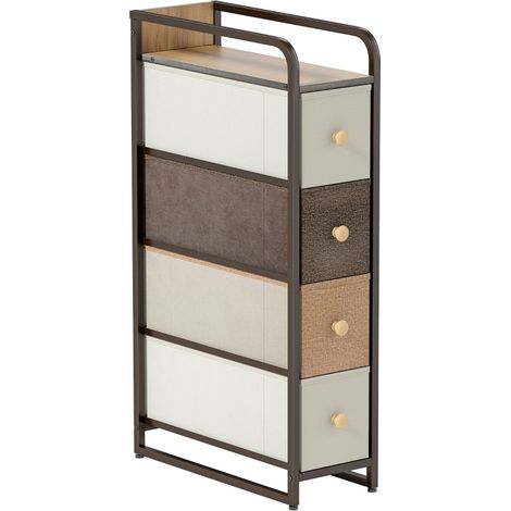 Commode étroite avec 4 tiroirs en tissu non tissé et structure en acier, 20 x 47 x 84,5 cm, multicolore (1/5)