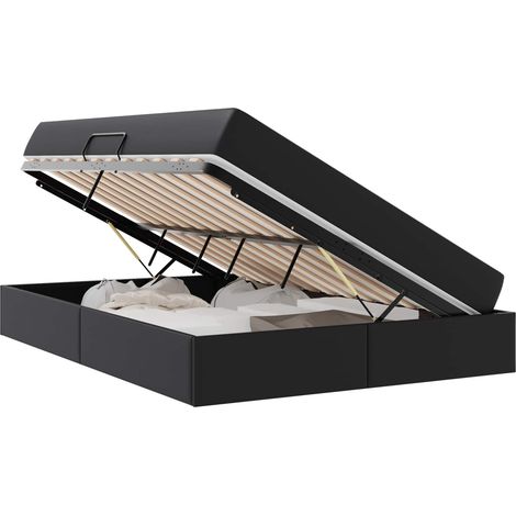 Letto con contenitore e materasso 2 pcs Nero Pelle vidaXL