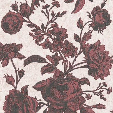 Papier peint floral Profhome 387004 papier peint intissé légèrement texturé avec un dessin floral mat rose rouge noir 5,33 m2