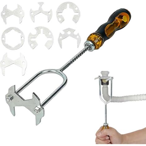Clé Pour Évier Et Lavabo - Outil de Plomberie Adjustable avec 7 Têtes Amovibles - Wasserschlauch Düse,Pour Cuisine, Salle de Bain et Toilettes (1/5)