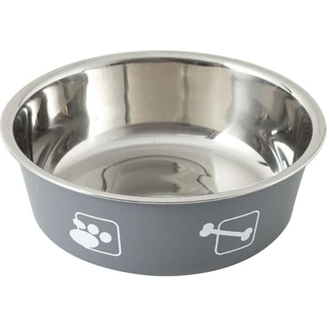 Gamelle pour chien en acier inoxydable, réutilisable, convient aux chats et aux chiens, grise, taille M. (1/5)