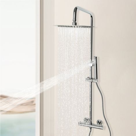 Douche de tête, système de douche thermostatique, douche à effet pluie avec robinet - Argent, 2 sorties (1/5)