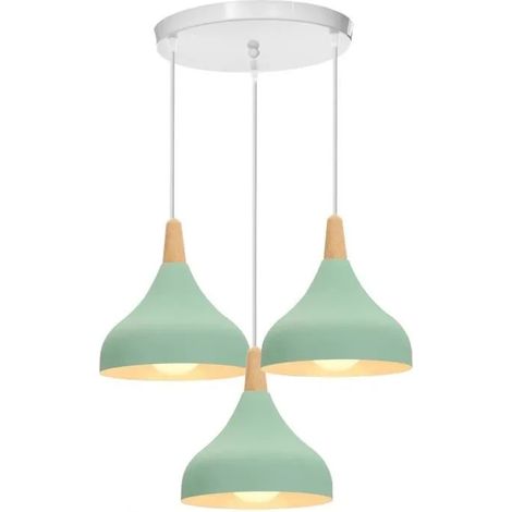 U-Do 3 Têtes Suspension Luminaire Éclairage Lustre Cage en Fer Vert E27 Lampe Disque Lustre Intérieur design Créatif pour Chambre (1/4)