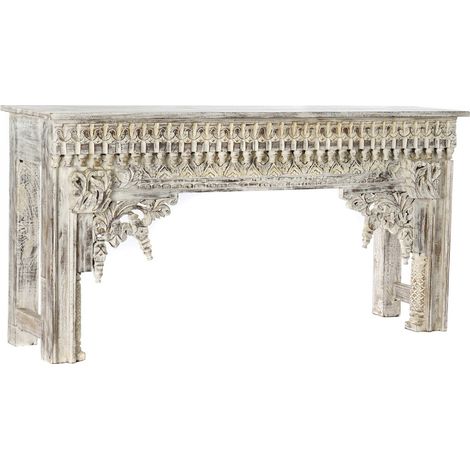 Console élégante en manguier blanc vieilli pour entrée - Blanc vieilli patiné élégant