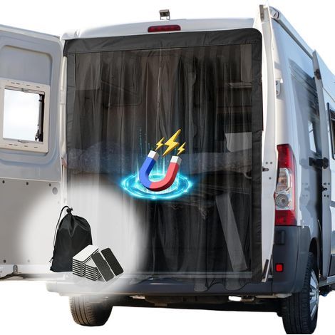 Magnetisches Moskitonetz für Vans: 150 x 110 cm Auto-Moskitonetz, umbaubares Van-Moskitonetz mit magnetischer Seitenwand, Sonnenschutz, Campingausflüge (Schwarz) (1/5)