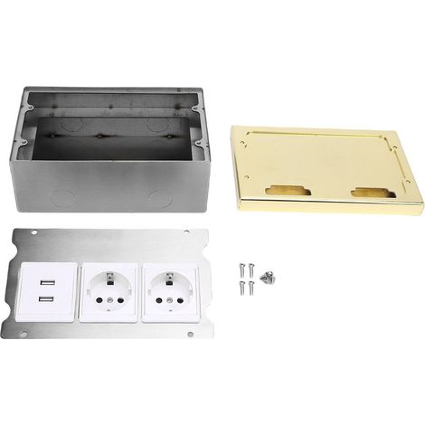 Kit de boîtier de prise de courant encastré au sol, 2 prises 16A 4000W et ports USB, prise électrique