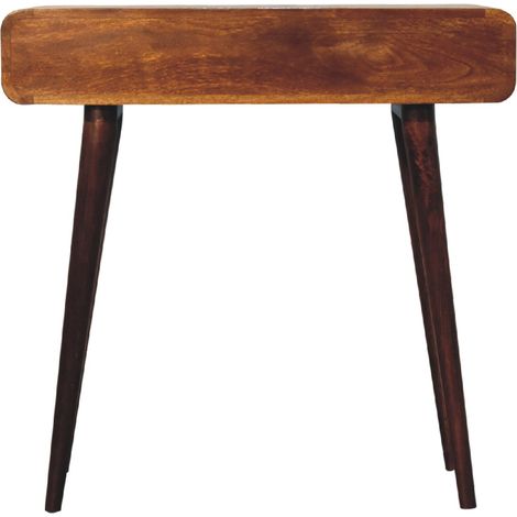 Console d'entrée incurvée en châtaignier massif – 2 tiroirs, style rustique et moderne, pour hall d’entrée, couleur marron foncé (1/4)