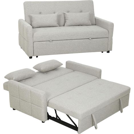 Canapé convertible 2 places 3 en 1, canapé-lit clic-clac, lit gigogne, dossier réglable, 158x85x85cm, marron clair