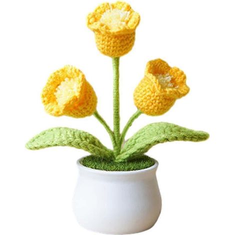 muguet en pot fait main, crocheté à la main, imitation plante bonsaïjaune (1/5)