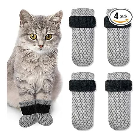 4 Pcs Bottes Anti-Rayures pour Chat, Chaussures pour Chiens Antidérapant, Housses réglables en Maille antidérapante pour Petits Chiens, pour Chat et Chien Protection des Pattes(M)