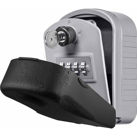 KZQ Key Safe [Nuova Generazione] Grande cassaforte per esterni con 4 codici di emergenza e chiavi. Impermeabile e antiruggine. Cassetta portachiavi da parete per scuole, uffici e fabbriche (grigio). (1/5)