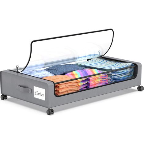 Armoire de rangement sous le lit transparent, 1 boîte de rangement sous le lit, organisateur de rangement sous le lit avec couvercle avec roulettes (1/5)