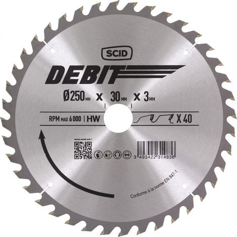 Kreissägeblatt aus Hartmetall für Gehrungssäge ø 250 mm 40 30 3
