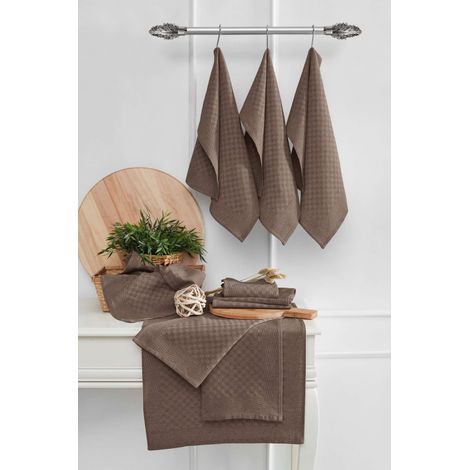 Juego de toallas de cocina Set 80% Algodón / 20% Poliéster Marrón 210 gr/m²