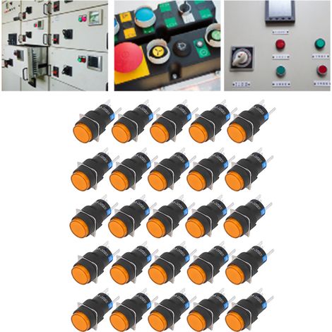 Bouton-poussoir miniature BERM/BEM-LA16-11DS-Y, rond, 16 mm, instantané, autobloquant, avec témoin lumineux, 220 V, lot de 25, jaune (1/5)