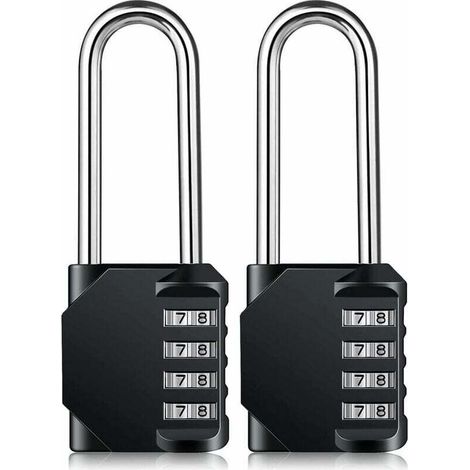 Cadenas Long Code Exterieur Pour Portail, Abri de Jardin, Grande Cadenas Code 4 Chiffres Pour Casier Vestiaire Sport, College, Scolaire, Serrure à Combinaison (2 Pièces, Noir) (1/5)