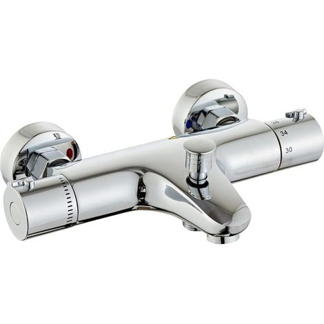 Mitigeur thermostatique de bain, bec cascade, mitigeur thermostatique de bain en laiton, avec bouton de sécurité 38°C, robinet de douche thermostatique chromé, installation de baignoire (1/4)