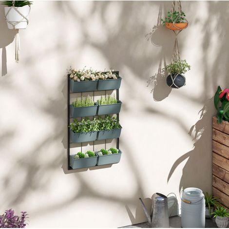 Scaffale portapiante in acciaio nero da parete, 4 livelli con 8 vasi, 52,5 x 14 x 90 cm (1/5)