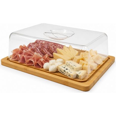 Tagliere in legno di bambù Rettangolare con COPERCHIO trasparente - Misura 24x18,5x8,5 cm (1/5)