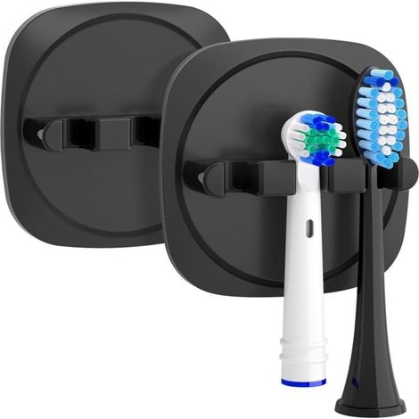 Porte Brosse à Dents Électrique 2pcs, Porte-Brosse à Dents Mural avec Autocollant, Support de Tête de Brosse à Dents pour la Salle de Bain, Noir (1/5)