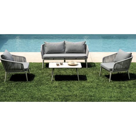 Set in alluminio bianco e corde grigia, con cuscini color grigio MALIGI HOME MG-ROBERTA Alluminio (1/5)
