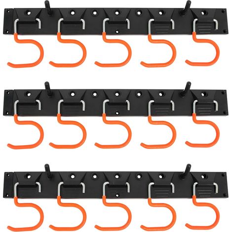 3 Plateformes de Rangement, 15 Crochets, 15 Supports Outils, Acier Robuste, Noir Orange, Garage Abri Atelier