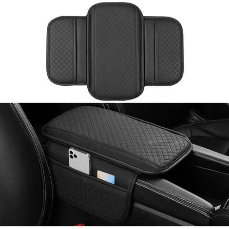 Auto-Mittelkonsolenbezug, Ledersitzkissen mit 2 Aufbewahrungstaschen, Zubehör für Auto-Innenraum-Sitzboxkissen, universell für SUVs, Limousinen, LKWs (schwarz)