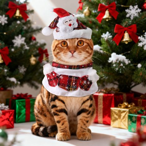 Ensemble de Noël 2 pièces - Décorations Père Noël - Vêtements, écharpe et bonnet pour animaux - Accessoires pour animaux (1/2)