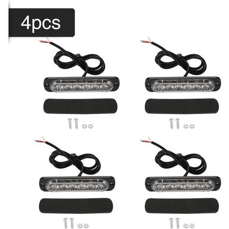 4pcs 12-24V voiture 6 LED strobe étrobe d'urgence d'avertissement de lumière de lumière clignotant jaune de barre lumineuse (1/5)