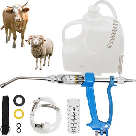 Dispositif d'arrosage continu de 30 ml, pistolet d'arrosage vétérinaire Distributeur de médecine vétérinaire à dosage réglable, outil d'alimentation pour porcs, vaches, moutons, chevaux (1/5)