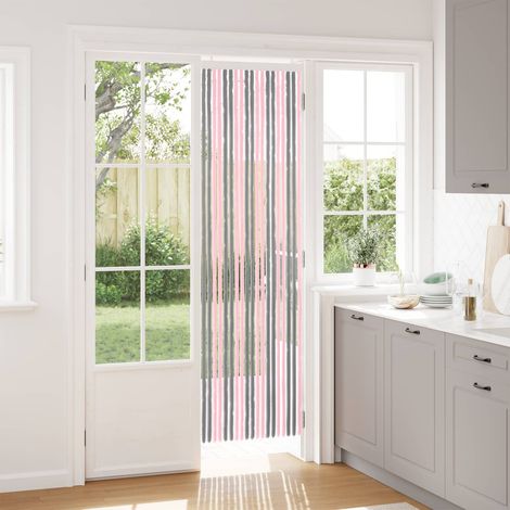 Rideau anti-insectes en chenille pour porte, bandes rayées, gris argent et rose, 56 x 200 cm - PANGIVO (1/5)