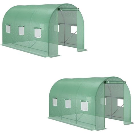 2er-Set foliengewächshaus Tomatengewächshaus Treibhaus Folientunnel Frühbeet mit Fenster Grün 350 x 200 x 200 cm