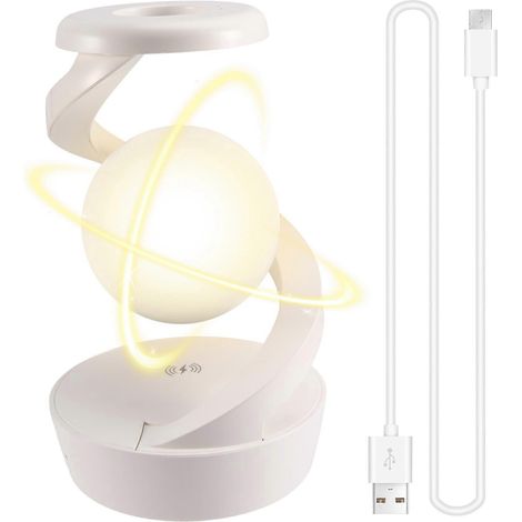 Veilleuse LED rotative à 360° avec chargeur sans fil, lampe de bureau sans fil, veilleuse LED rechargeable à lévitation blanche (1/5)