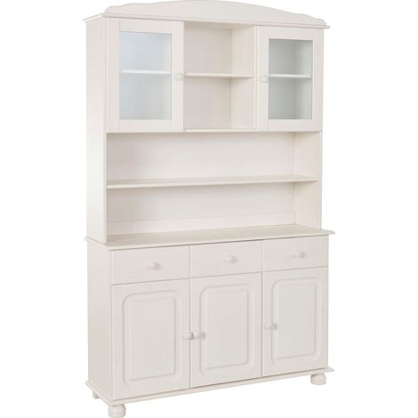 MetteBuffet avec 3 portes, 2 portes vitrées et 3 tiroirs en pin blanc (1/5)