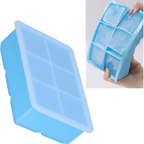 Große Silikon-Eiswürfelform, produziert 6 Eiswürfel, quadratischer Eiswürfelbereiter mit Deckel, kann zur Herstellung von Eiswürfeln, Keksen, Schokoladenpudding und himmelblauem Eis verwendet werden.