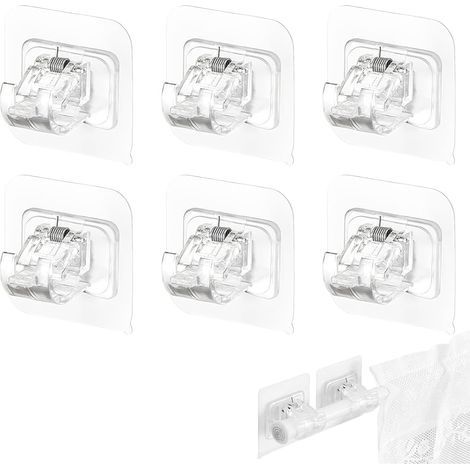 BUNTHAUS Lot de 12 Supports Autocollants pour Tringle à Rideaux, Tringle Rideau Sans Perçage, Crochets Adhésifs pour Tringle à Rideaux, Idéal pour Cuisine et Salle de Bain (Transparent)