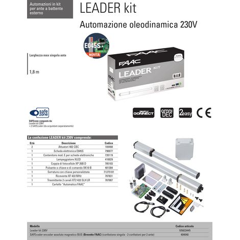 FAAC LEADER 402 KIT 105633445 Hydraulisches Drehtor Automatisierung 1,8mt Wing