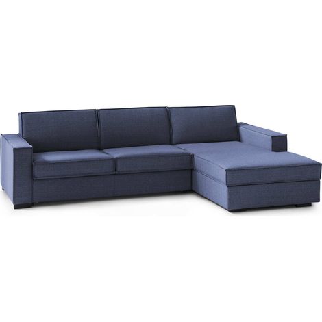 Talamo Italia Divano fisso Maia, Divano ad angolo, 100% Made in Italy, Sofà Soggiorno con, penisola contenitore Destra, con Braccioli slim, Cm 260x95h90, Blu, con imballo rinforzato