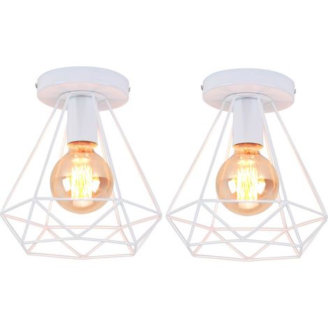 2PCS Lampe de Plafond 20cm Diamant Plafonnier Cage en Métal Blanc Luminaire pour Balcon Couloir Entrée (1/5)